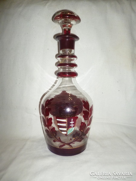 Antique 19th century blown painted glass kossuth bottle with Hungarian coat of arms
