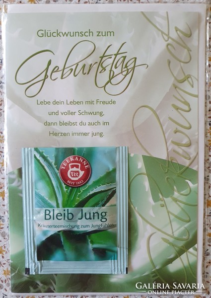 Születésnapi jókívánság képeslap borítékkal üdvözlőlap tea filterrel levelezőlap postatiszta német