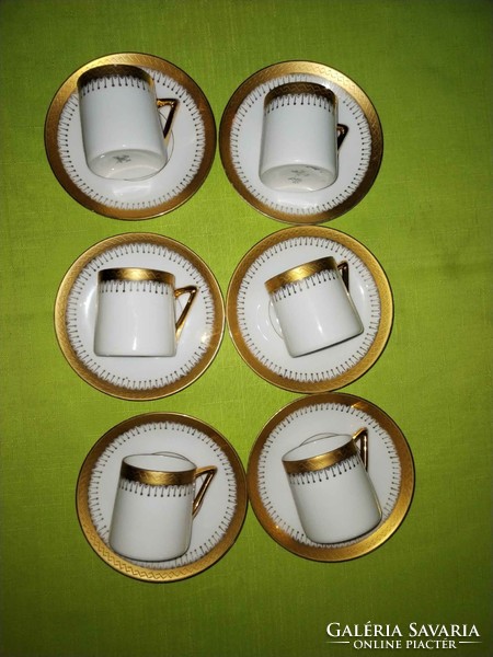 Antik Pirkenhammer porcelán 6 darabos mokkás csészék-aljukkal