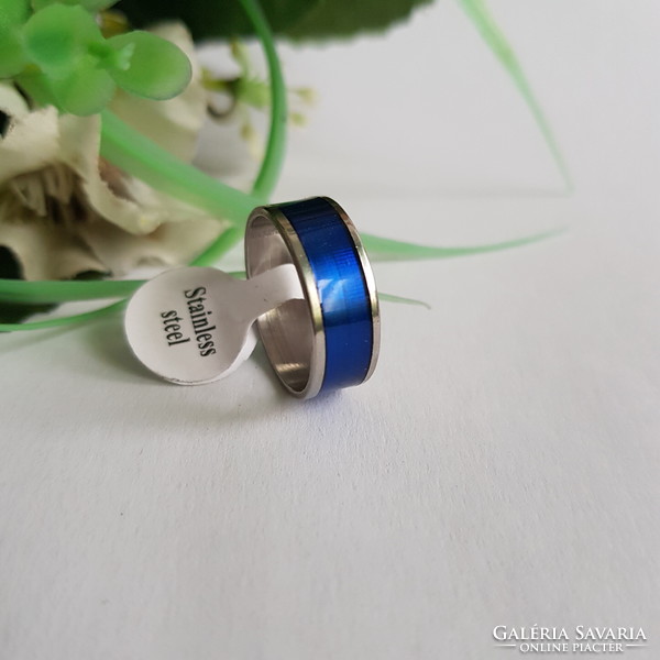ÚJ, ezüstszínű, kék csíkos gyűrű – USA 8 / EU 57 / Ø18mm
