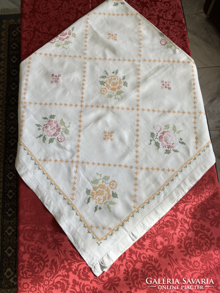 Antique embroidered damask tablecloth 155 x 165 cm