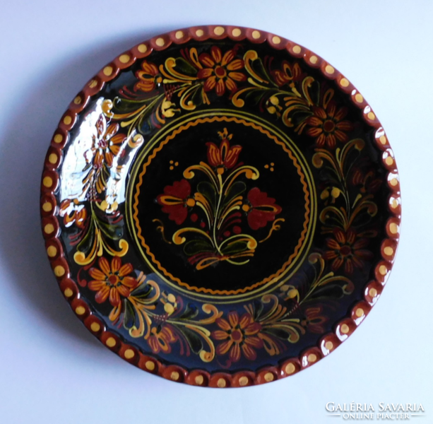 Hódmezővásárhely folk ceramic bowl 31 cm