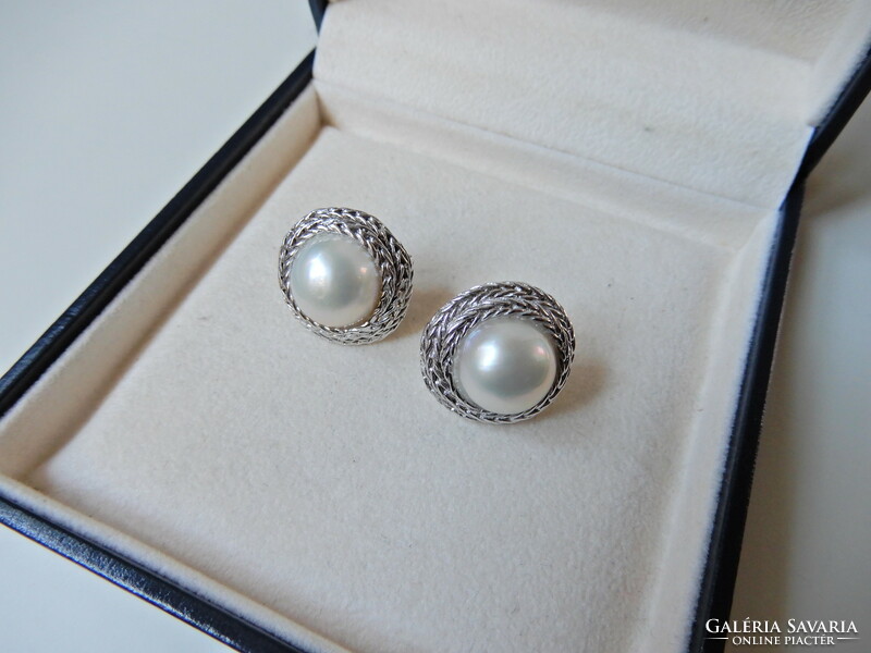 Spanish silver earrings with mabe pearls