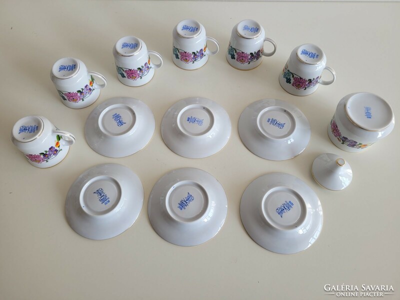 Kalocsai porcelán kávés csésze 6 személyes mokkás készlet
