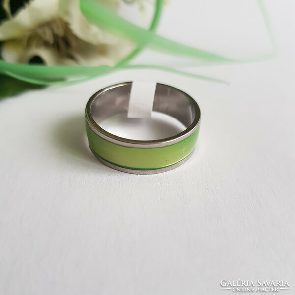 New silver ring with green stripes - usa 10 / eu 62 / ø20mm