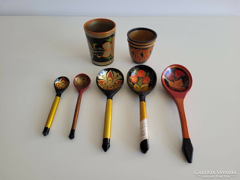 Retro Russian wooden spoon cup 7 pcs