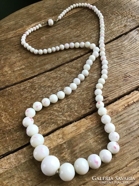 Antique milk glass white coral (angel skin) imitation long string of pearls