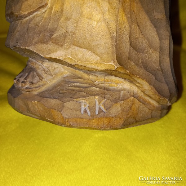 " Boldog Barát " .R.K. szignózott fafaragás, fából faragott figura, szobor.