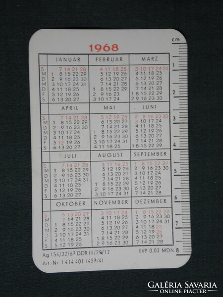 Card calendar, Germany, Halle, Hermann Kohler paper stationery store, 1968, (5)