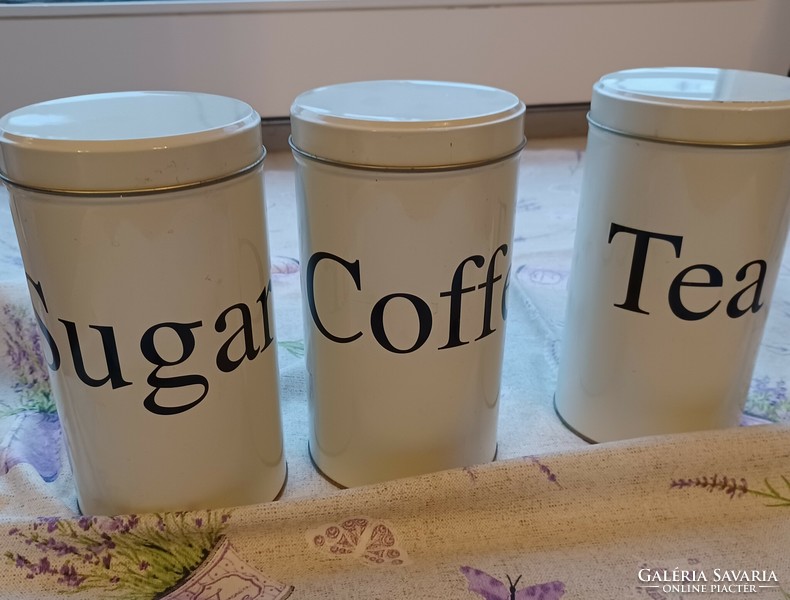 Kitchen metal storage box set for tea, coffee and sugar, 3 pieces together