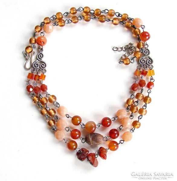 Nilufar 3 Row Rust Color Persian Style Copper/Glass/Carnelian/Amber Necklaces