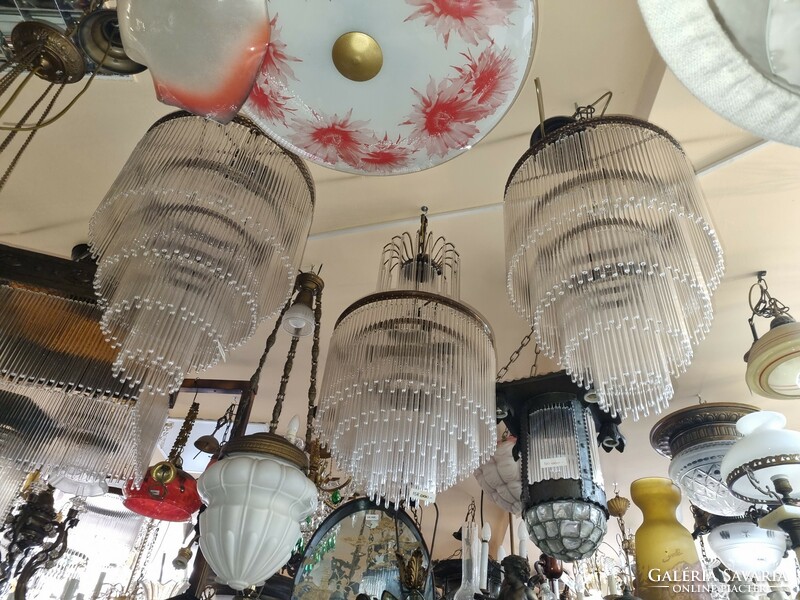 2 old renovated hanging lamps with glass rods