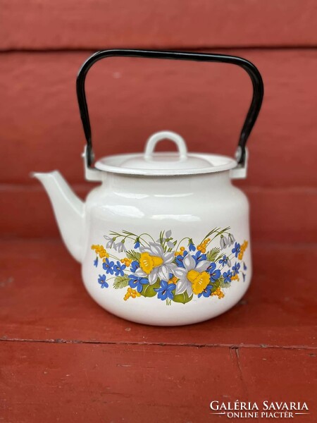 Gyönyörű  3 literes virágos nárciszos Zománcos zománcozott  teáskanna teafőző virágos