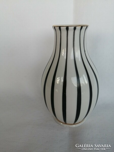 Hollóházi white - black striped vase _ ceramic artist Sándor Koczor