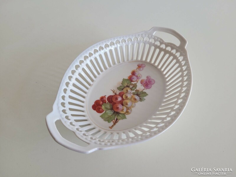 Old porcelain basket with grape pattern openwork edge