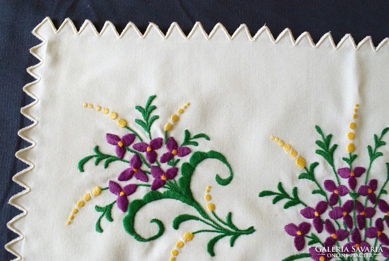 Embroidered violet pattern folk pillowcase with crinkled edges 57 x 40.5 cm