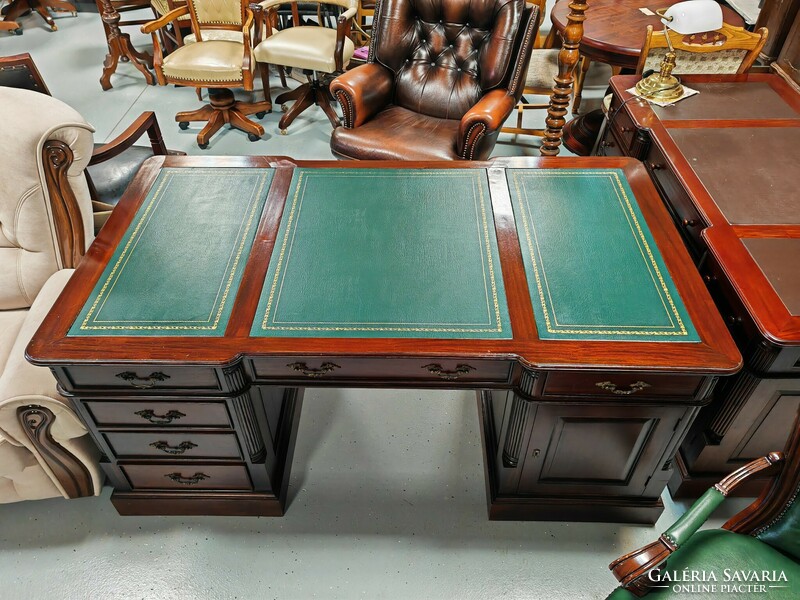 Beautiful leather-lined, classic, two-sided English partner desk