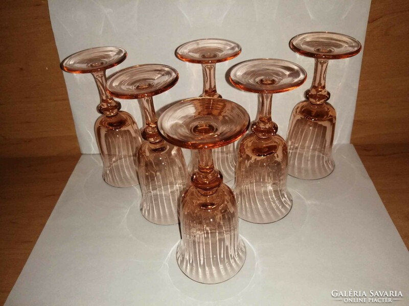 Set of coral-colored glass stemmed glasses, 6 pieces in one - core. 12.5 cm (7/k)