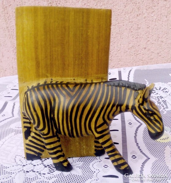 Zebra carved bookend from a pair of hardwoods, an exotic Indonesian rarity