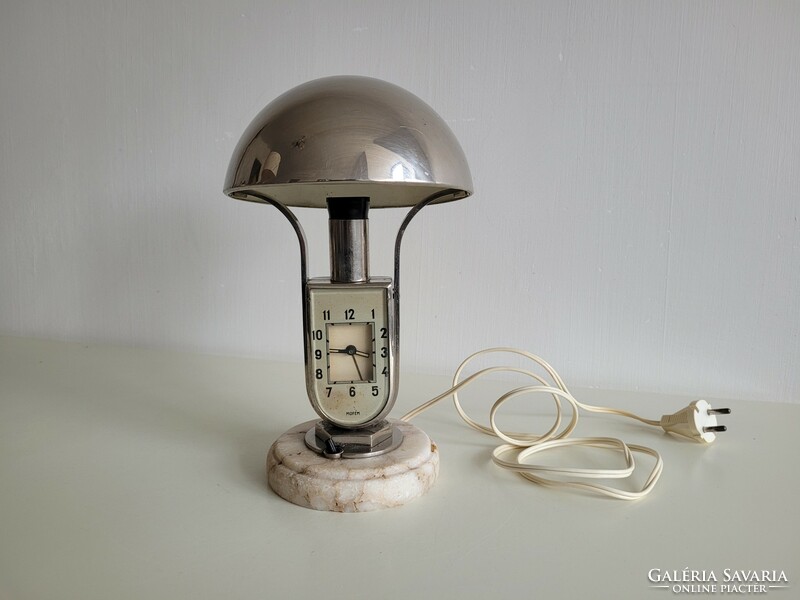 Old art deco mofém table clock nickel plated mushroom lamp