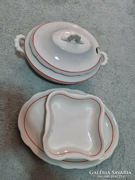 Zsolnay old soup bowl with orange stripe + 2 serving bowls