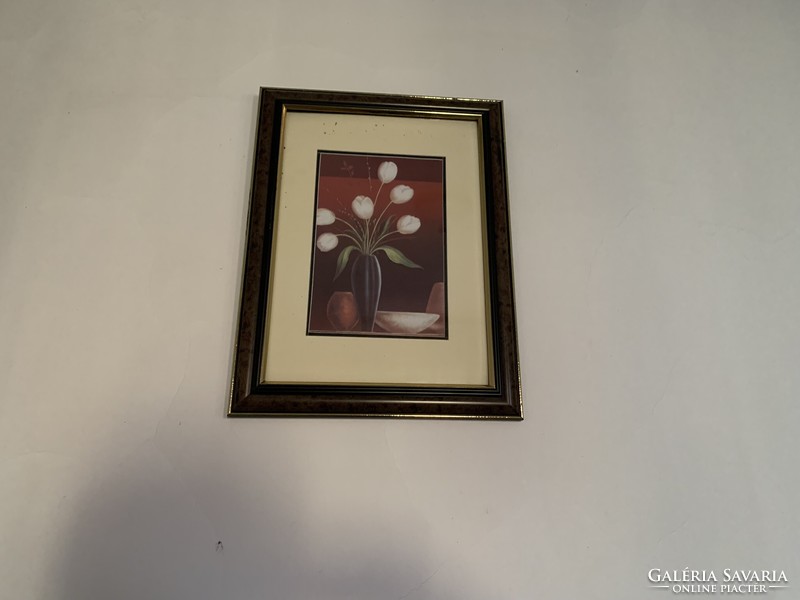 Retro álló falikép fehér tulipán virág csendélet természet fekete váza fali dekor 36 x 27 cm
