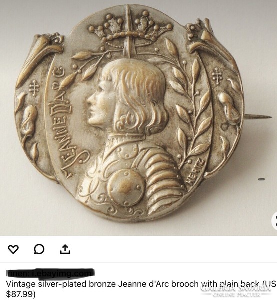 Art nouveau silver-plated metal jean d'arc pin, brooch with Hertz manufacturer's mark