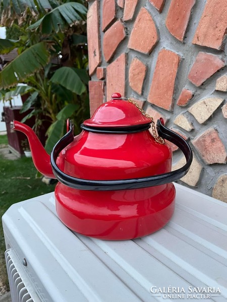 Gyönyörű  3 literes új piros teáskanna teafőző falusi paraszti zománc Zománcos zomàncozott