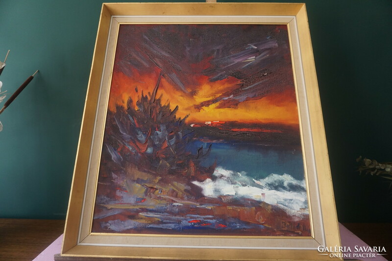 Abstract painting: sunset on the sea (original title and artist's name unknown)