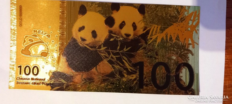 2 PANDA - aranyozott, plasztik fantázia bankjegy
