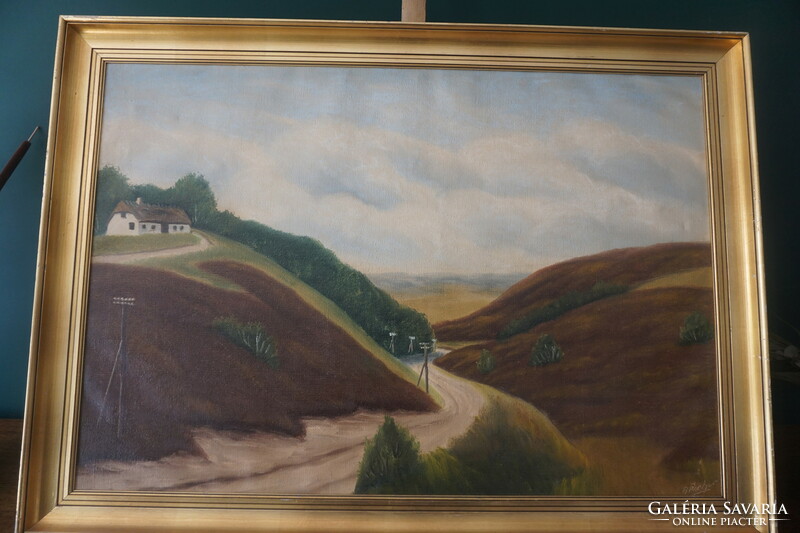 Painting by A. Fischer: house on the hill (original title unknown)
