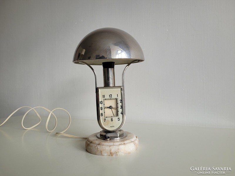 Old art deco mofém table clock nickel plated mushroom lamp