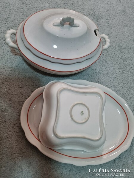 Zsolnay old soup bowl with orange stripe + 2 serving bowls