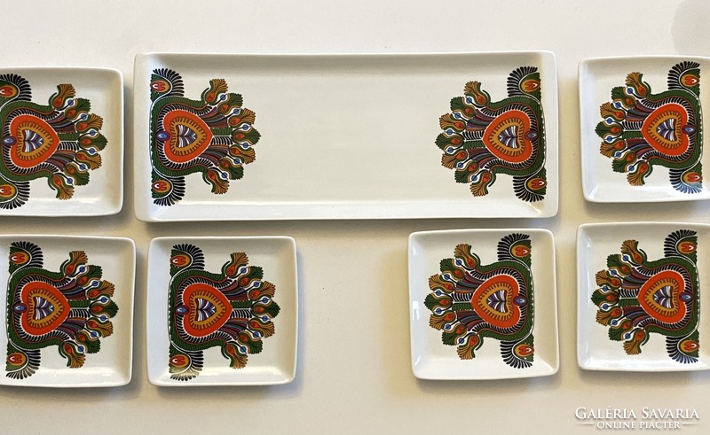 Retro raven house cake set 7-headed dragon flower pattern 6 plates and serving tray