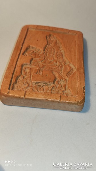 Antique small ceramic printing pattern very rare unusual piece gingerbread shape hussar