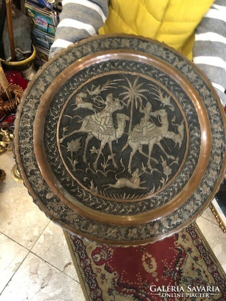 Bronze wall dish, 45 cm diameter, hand forged, antique.