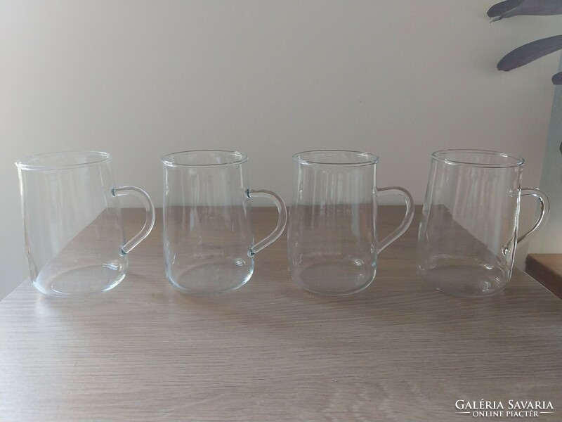 Four glass glasses, tea set