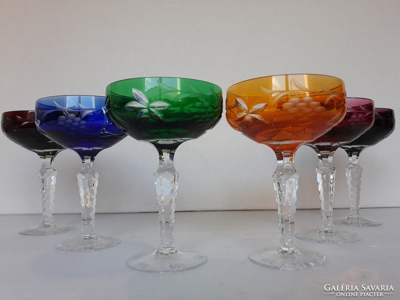 6 db gyönyörű színes talpas kristály pohár