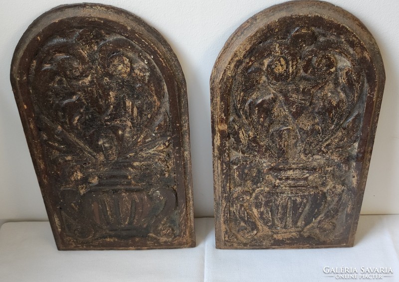 Pair of old carved furniture ornaments - vertical
