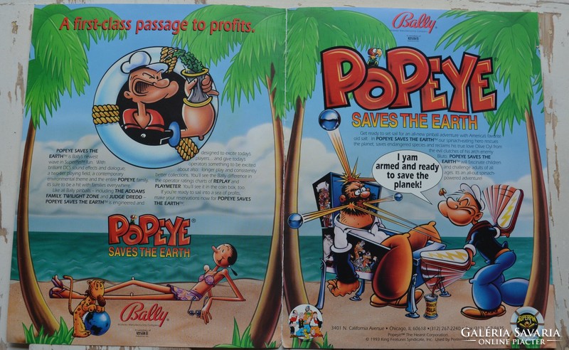 Pinball flyer Bally "Popeye" flipper reklám prospektus