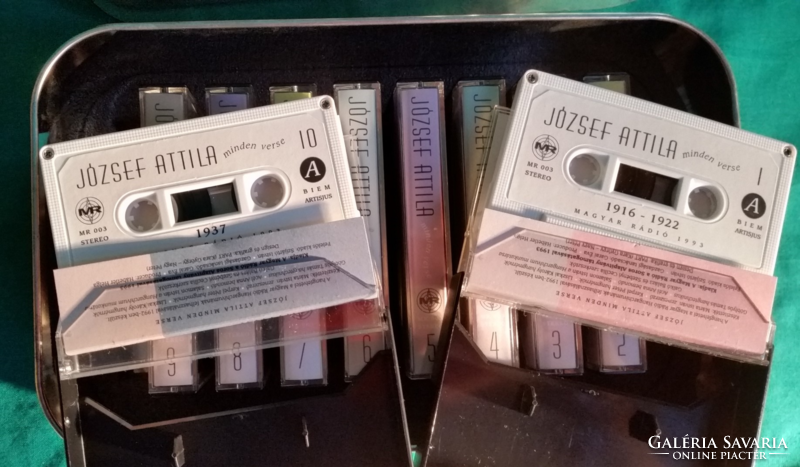 All of Attila József's poems are a series of cassettes, 10 cassettes in a slightly worn metal gift box