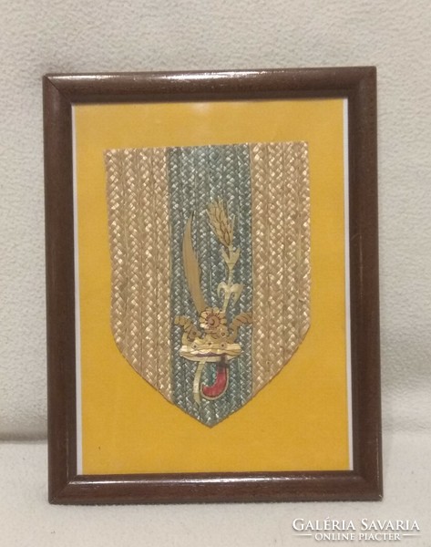 Coat of arms of Újfehértó with straw technique (17 x 23 cm + frame)