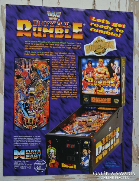 Pinball flyer Data East "WF Royal Rumble" Flipper reklám prospektus