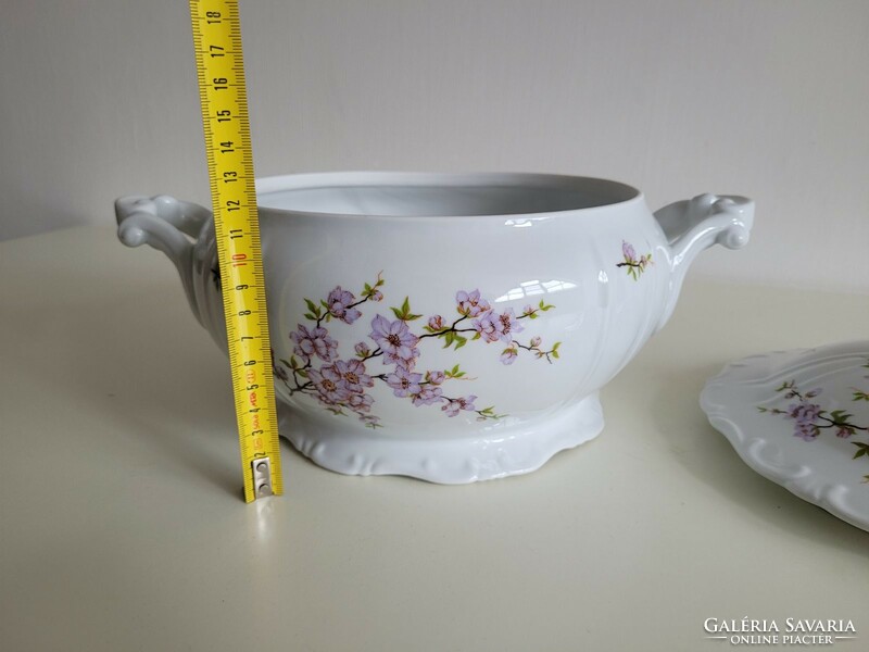 Old Zsolnay porcelain soup bowl, baroque bowl with peach blossom pattern