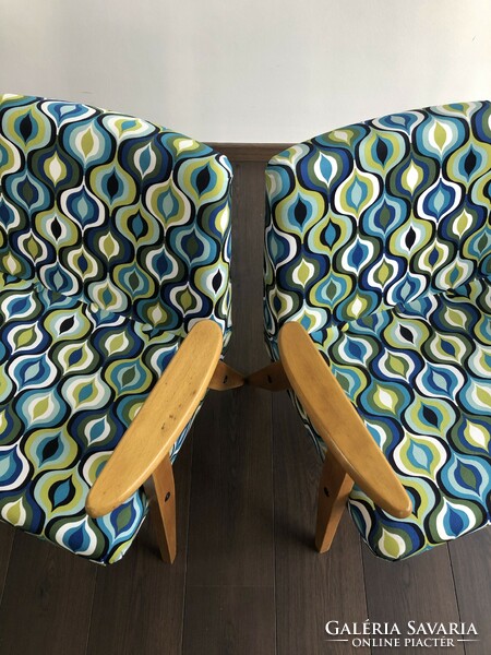 2 restored, retro, mid-century Józef Chierowski model 366 armchairs