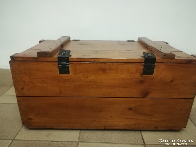 Rustic wooden chest, with a rope handle on the side, 82*43* 39 cm