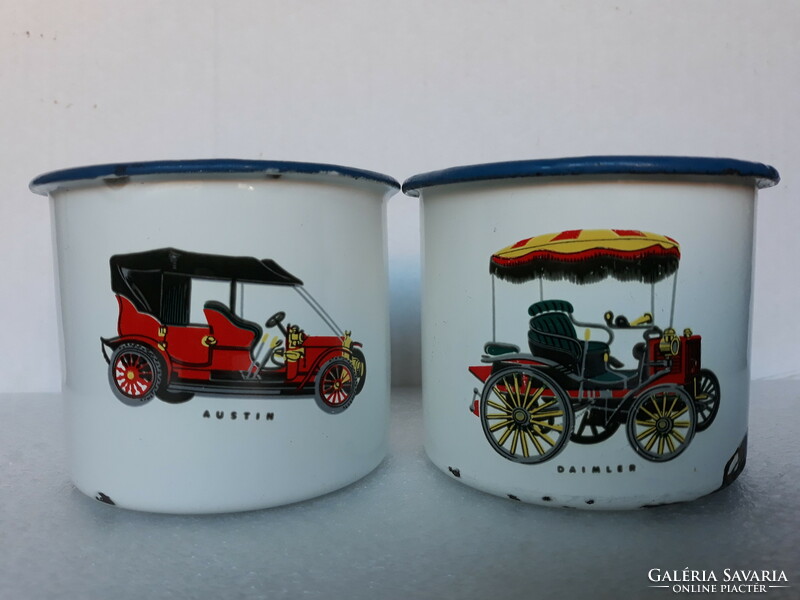 2 retro Bonyhád enamel car mugs