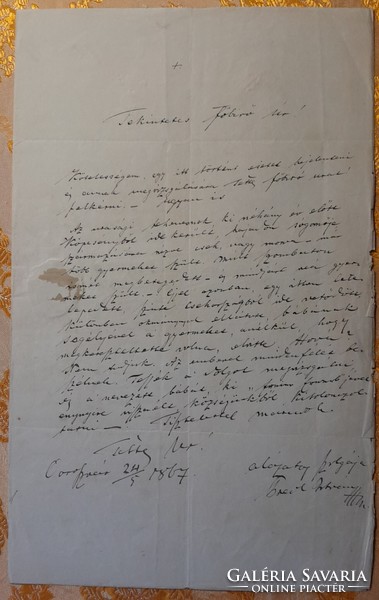 1867. Főbírónak írt levél gyerekgyilkosság kivizsgálása miatt