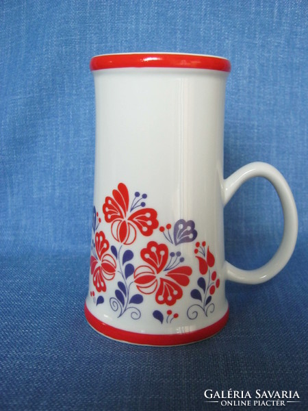 Hollóház porcelain red-blue floral mug mug beer mug