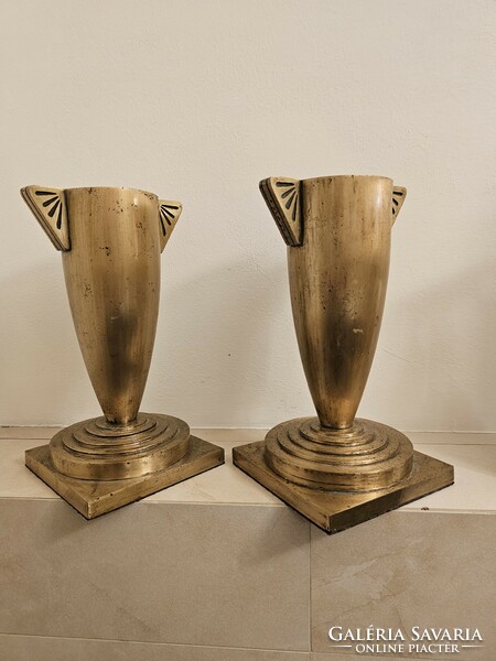 Pair of art deco bronze vases